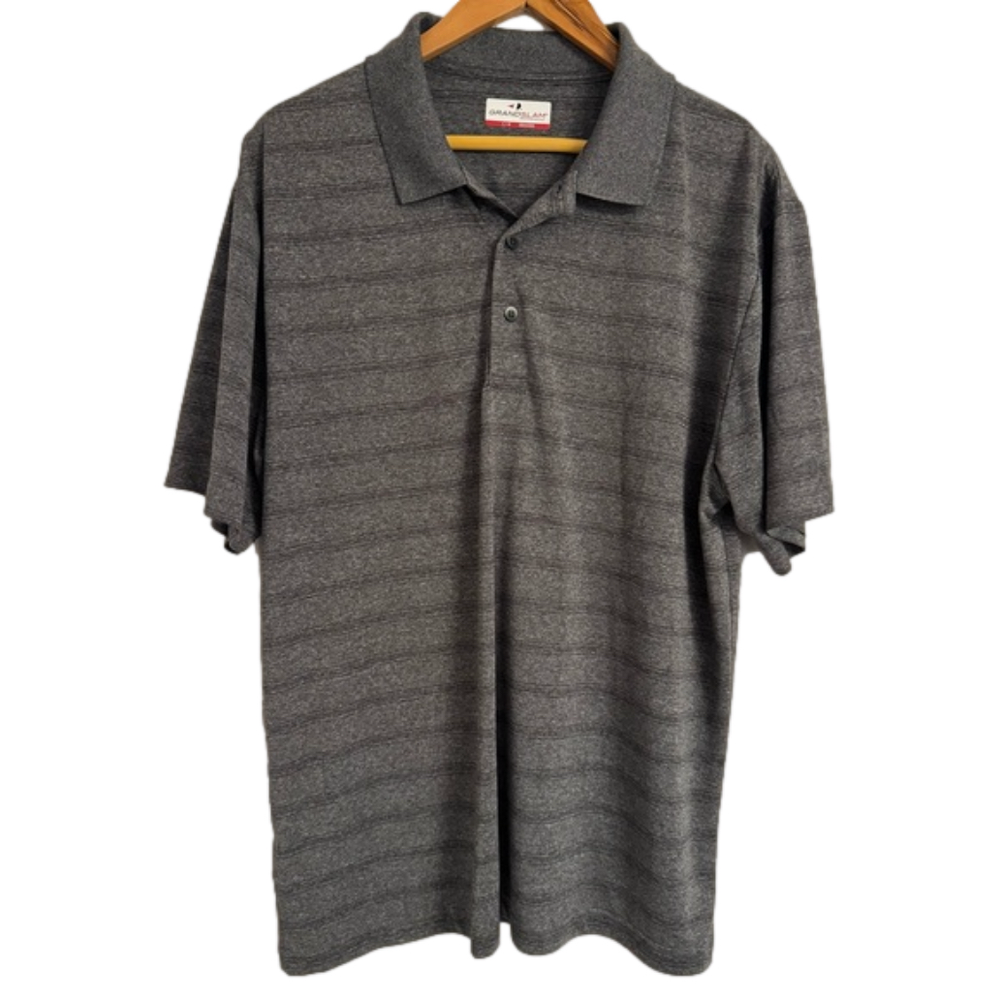 Men’s Grand Slam Performance Gray and Black Striped Golf Polo Size Large